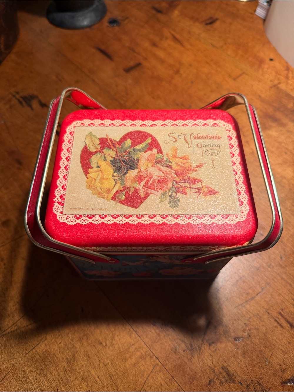 Valentine Double-Handled Vintage Tin - Cherubs Bristol Ware, 1984 Chein - Picture 2 of 9
